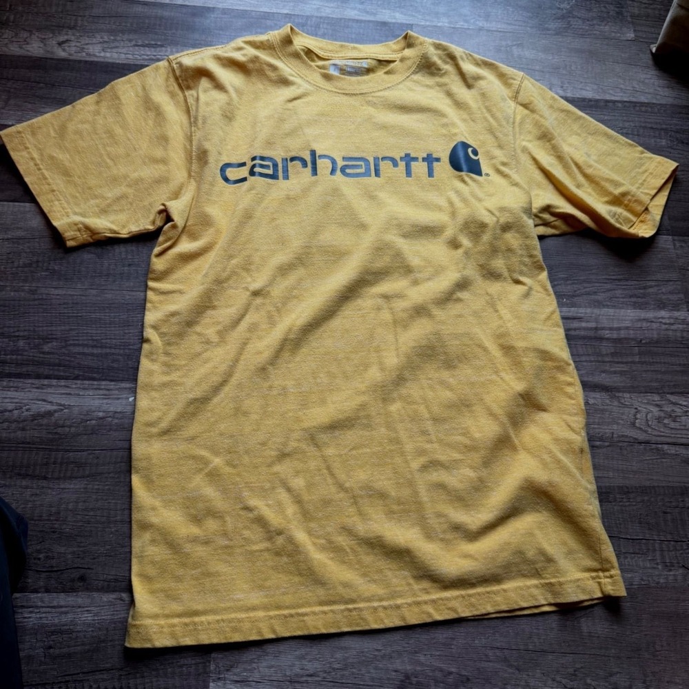 Carhartt Mens Loose Fit Graphic T-Shirt Small Mustard Yellow Heather Logo Tee